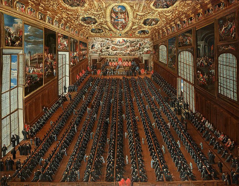 The interior of the Sala Maggior Consiglio, The Doge's Palace, Venice