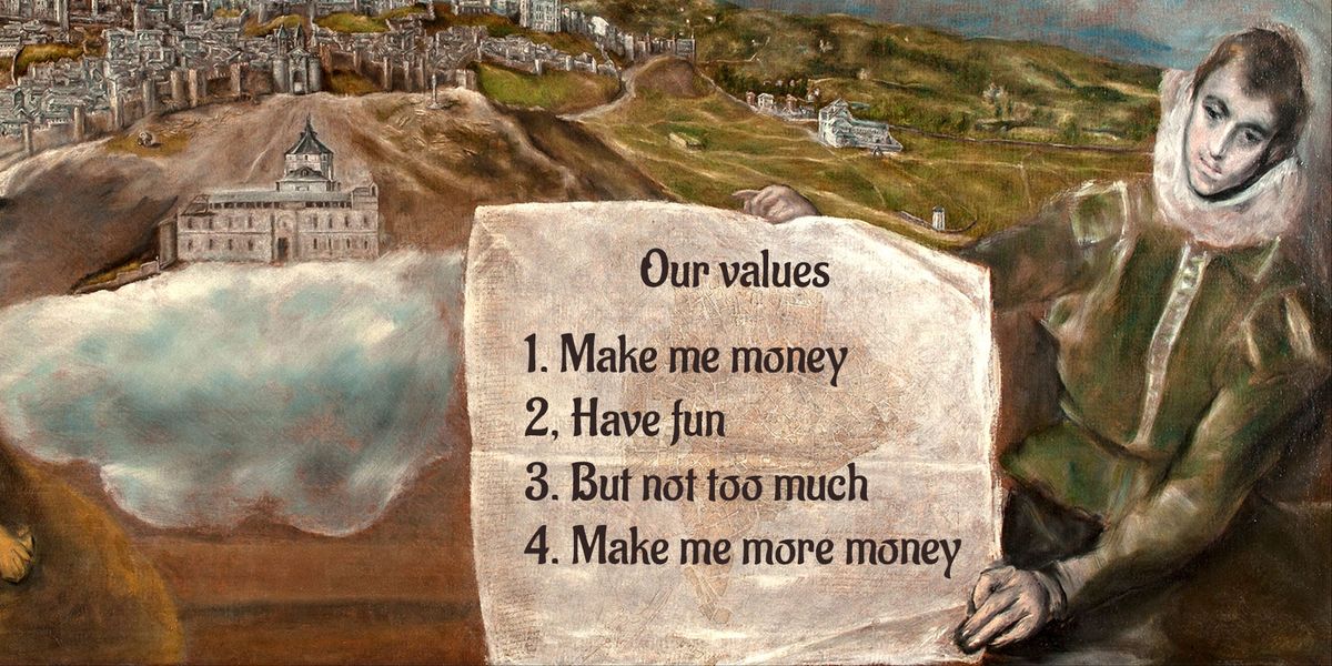 Company values on office wall